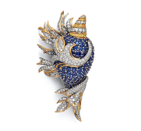 蒂芙尼史隆伯杰系列18k黄金镶嵌蓝宝石、白钻及 黄钻海螺胸针胸针