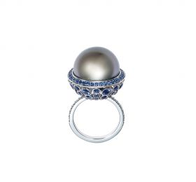 蒂芙尼MASTERPIECES PRISM系列铂金镶嵌大溪地珍珠和蓝色蓝宝石戒指戒指
