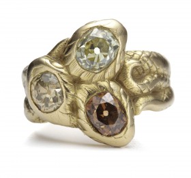 蒂芙尼古董珍藏18K黄金镶嵌彩色钻石戒指 戒指