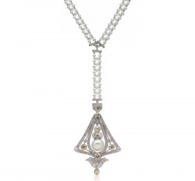 蒂芙尼古董珍藏铂金镶嵌小颗珍珠、钻石及彩色钻石项链项链