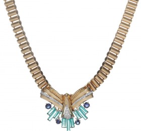 蒂芙尼古董珍藏18K黄金和铂金镶嵌蓝宝石、祖母绿及钻石项链项链