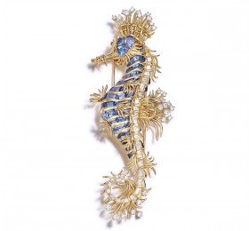 蒂芙尼史隆伯杰系列18K黄金及铂金镶嵌蓝宝石及钻石胸针胸针
