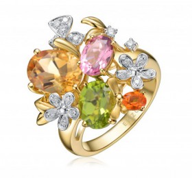 ENZO彩宝系列RAINBOW 彩虹系列18K金镶黄晶粉红碧玺橄榄石火蛋白石及钻石戒指戒指