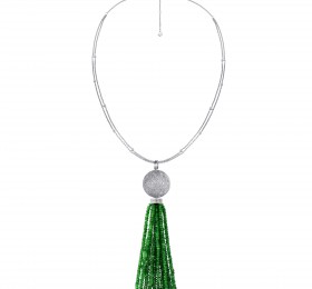 ENZO故宫宫廷文化xENZO香囊系列18K白金镶钻石及沙祖母绿流苏项链项链