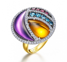 ENZO经典系列彩虹系列18K黄金彩色宝石戒指戒指