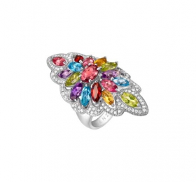 ENZO经典系列高级定制系列18K白金彩色宝石钻石戒指 - 花神系列戒指