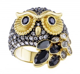 施华洛世奇MARCH MARCH OWL 戒指图案, 彩色设计, 镀金色戒指